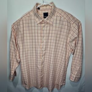 David Donahue Dress Shirt Mens 18 34/35 Trim Red Orange Tattersall Check Butto